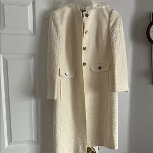 Anne Klein Cream Textured Long Trench Coat